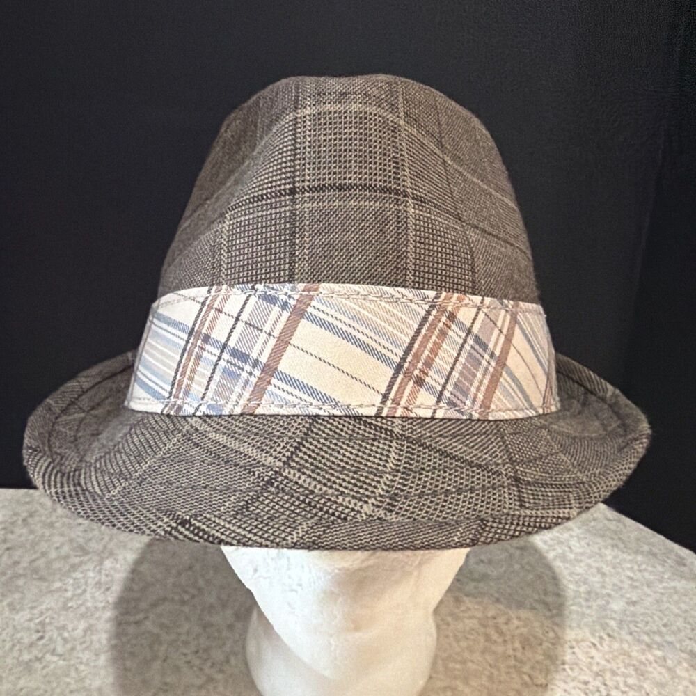 Goorin Bros Fedora Hat Unique Brown with tan Plaid Wool Blend Medium VGC
